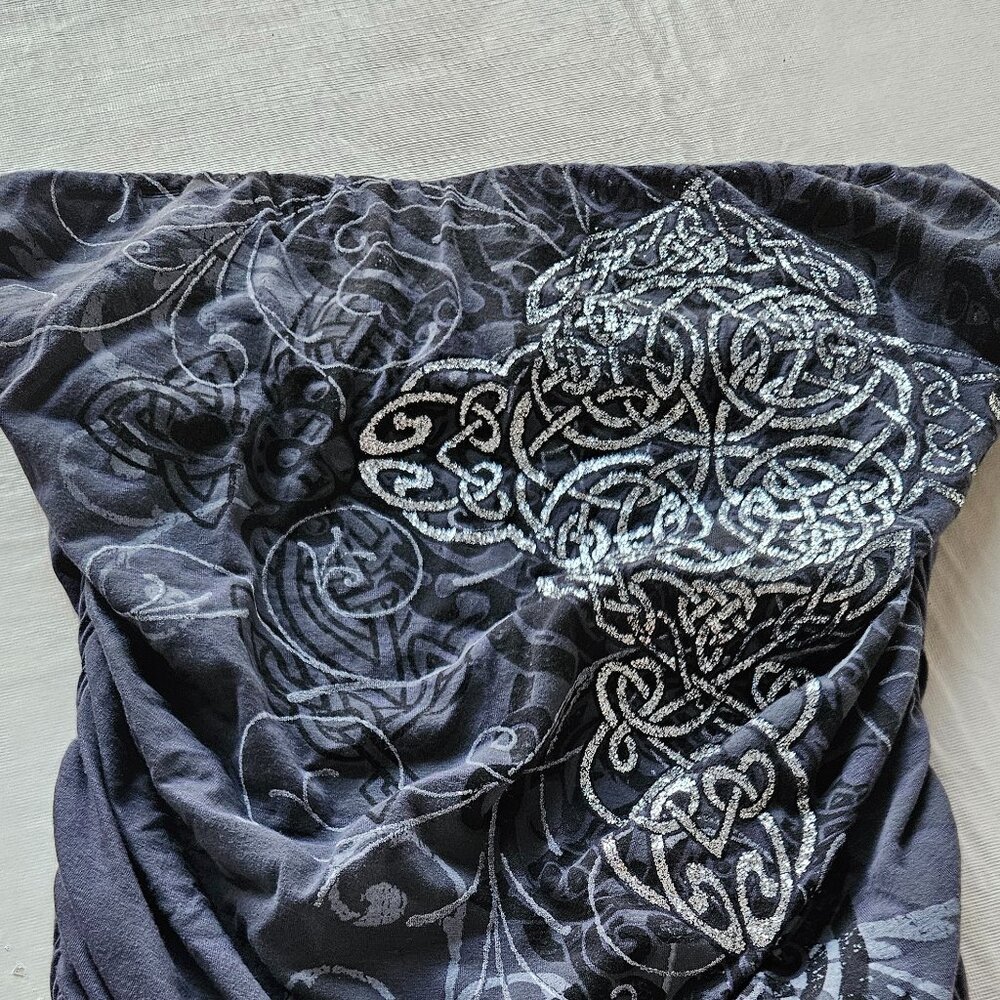 Strapless Size Medium Silky Party Top Has Silver Free flowing Design